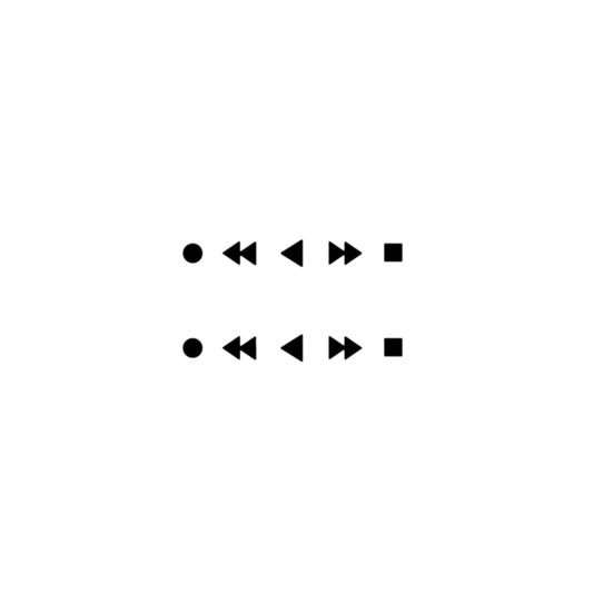 INKHUB minimalist media player icons set featuring play, rewind, forward, and stop buttons in black, perfect for temporary tattoo designs that blend tech-inspired aesthetics with modern body art.