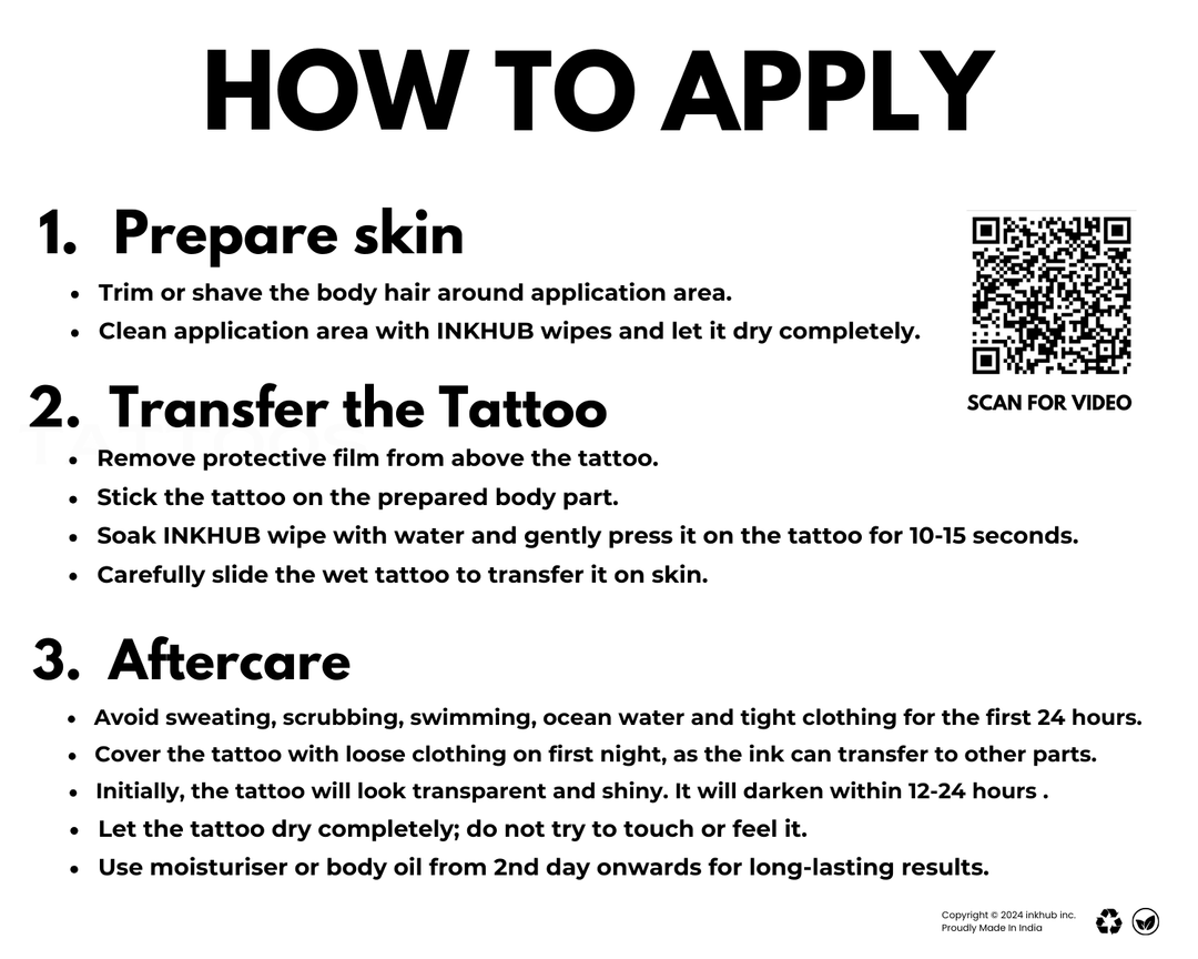 Step-by-step guide on how to apply INKHUB semi-permanent tattoos, including skin prep, tattoo transfer, and aftercare for best results.